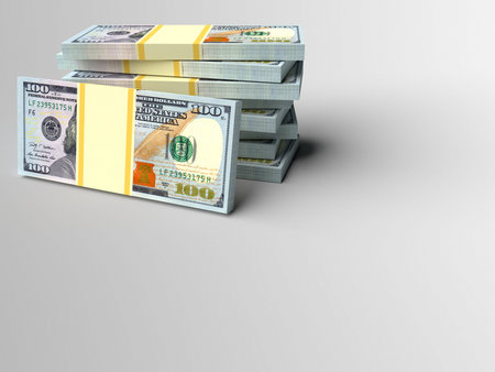 Stack of money dollars with gray blank finance background