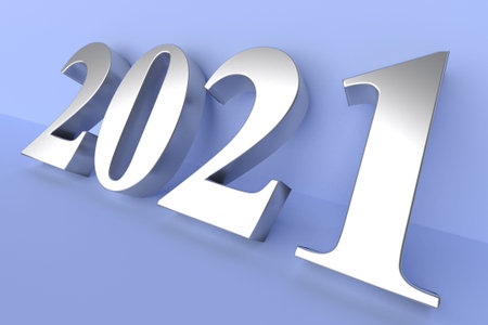 New year concept. Number 2021 stuffed on the side. 3d rendering