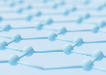 Concept chemistry background of molecules in blue color. 3d rendering