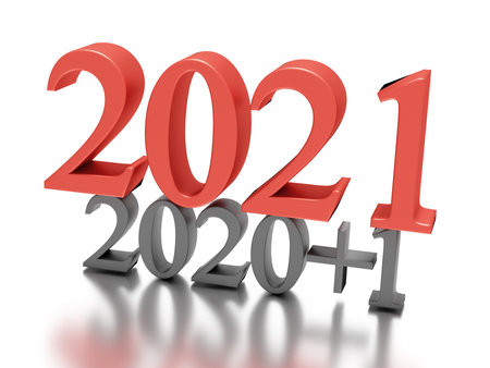 New year concept. 2020 plus 1 and 2021 isolated on white.