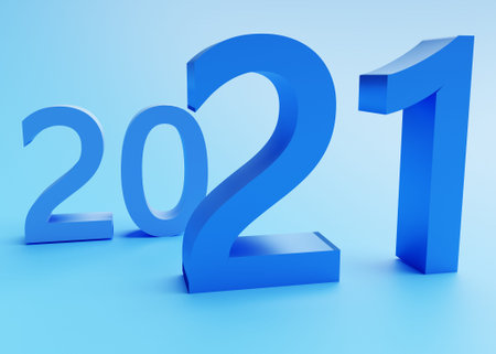 New year concept in blue colors. Number 2021.3d rendering