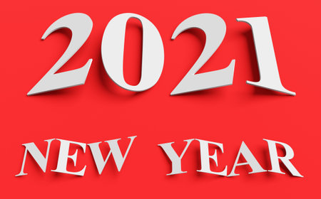 New year concept. White slanted numbers 2021 isolated on red. 3d rendering