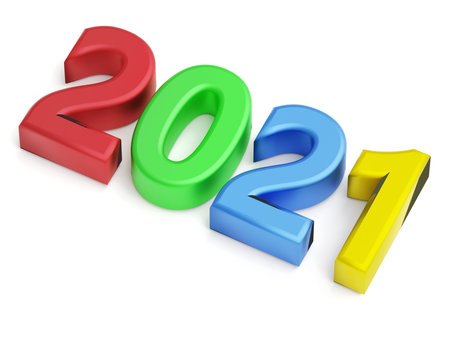 New year and celebration concept. Multicolor number 2021.3d rendering