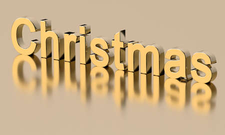 Holiday gold word Christmas with reflection. 3d renderingの写真素材
