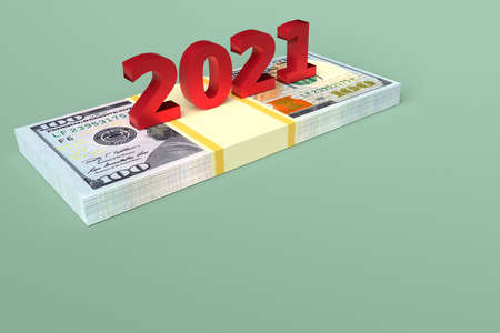 Number of New Year 2021 on money dollars. 3d renderingの写真素材