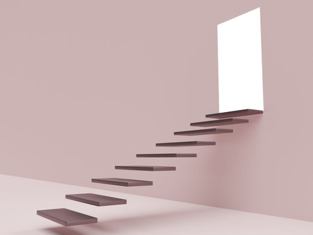 Concept image with staircase and open door with light. 3d renderingの写真素材