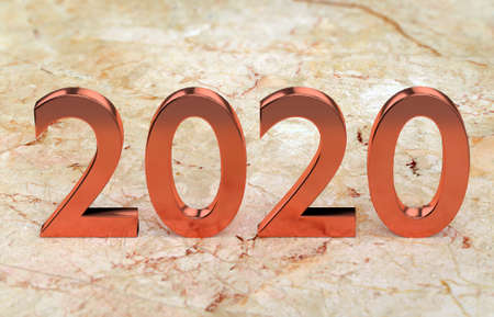 New year concept. Golden number 2021 on marble background. 3d renderingの写真素材