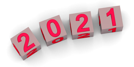 New year concept. Cubes with number 2021 isolated on white. 3d rendering