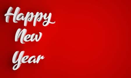 Holiday text HAPPY NEW YEAR on red blank background. 3d rendering (free font)の写真素材