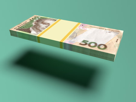 Stack of ukrainian money hryvnia (grivna, hryvna) with shadow 500 banknotesの写真素材