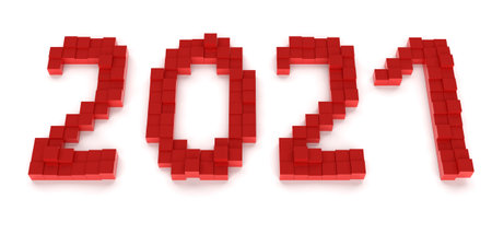 New year concept. Red number 2021 on white background. 3d renderingの写真素材