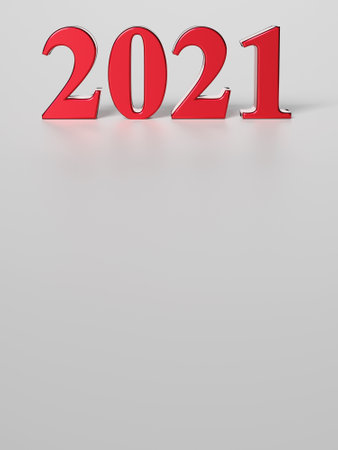 Red number 2021 of new year on blank background. 3d renderingの写真素材
