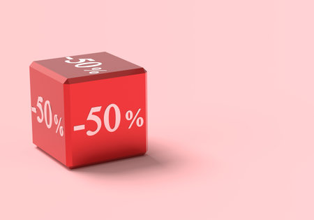 Box with words 50 percent off discount sale. 3d renderingの写真素材