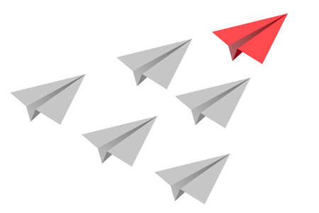 Individual red leader paper plane lead other. Business and leadership conceptのイラスト素材