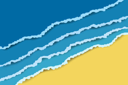 Summer sea smooth background with waves in paper cut out style. Vector Illustrationのイラスト素材
