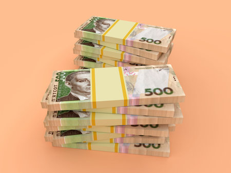 Stack of ukrainian money hryvnia (grivna, hryvna) with 500 banknotes. Finance concept