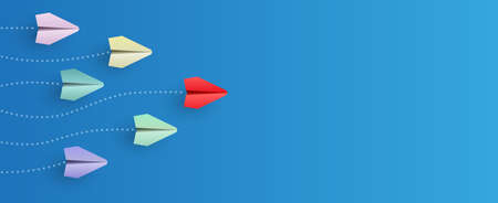 Individual red leader paper plane lead other. Business and leadership conceptのイラスト素材