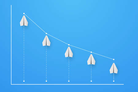Graph and diagram from planes with decrease. Finance and business concept. Vector Illustrationのイラスト素材