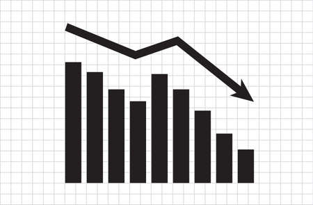 Graph with decrease report. Diagram with recession and bankruptcy progress. Business and finance vector illustrationのイラスト素材