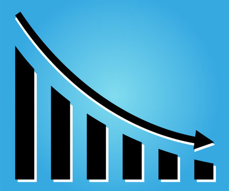 Graph with decrease report. Diagram with recession and bankruptcy progress. Business and finance vector illustrationのイラスト素材