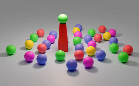 Leadership. Conceptual image of a leader and subordinates. Business teamwork. Colorful balloons.の写真素材