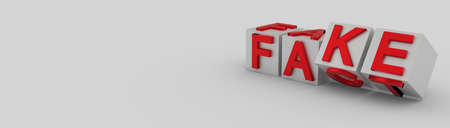 Cubes with letters flip over and the words change from FACT to FAKE on blank background. 3d renderingの写真素材