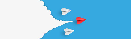 Individual leader paper plane lead other with clouds with blank copy space backgroundのイラスト素材