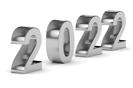 New year concept in silver metal colors. Number 2022 isolated on white. 3d renderingの写真素材