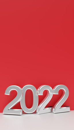 Banner of number 2021 of new year with blank red background. 3d rendering
