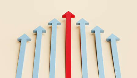 Leadership concept. One red leader arrow leading team forward. 3d renderingの写真素材