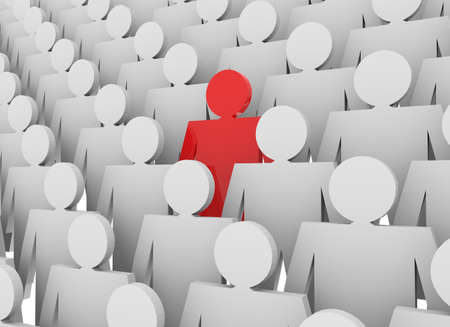 Business and individuality concepts illustration. Leadership in team. Standing out in a crowd. 3d renderingの写真素材