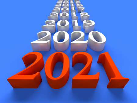 Red number of new 2022 year near old years. 3d rendering