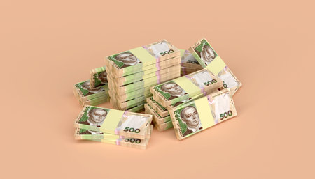 Stack of ukrainian money hryvnia (grivna, hryvna) with 500 banknotes. Finance concept