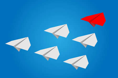 Individual red leader paper plane lead other on blank copy space background. Business and leadership concept. Vectorのイラスト素材
