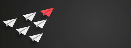 Individual red leader paper plane lead other on empty copy space background. Business and leadership concept. vector illustrationのイラスト素材