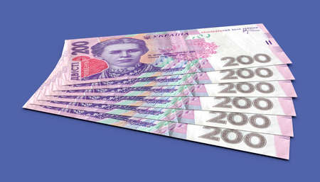 Stack of ukrainian money hryvnia (grivna, hryvna) with 200 banknotes. 3d renderingの写真素材