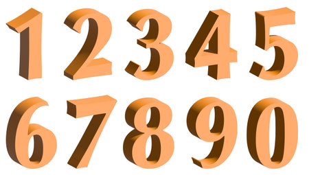 Three-dimensional font from numbers. Set of symbols. 3d illustration