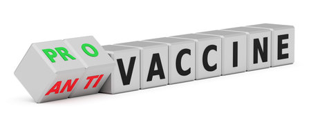 Anti virus vaccine concept. Cubes with words: vaccination, anti, pro. 3d renderingの写真素材