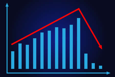 Graph with decrease report. Diagram with recession and bankruptcy progress. Business and finance vector illustrationのイラスト素材