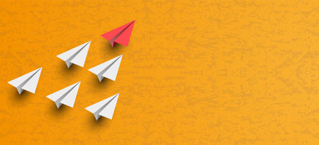 Individual red leader paper plane lead other on empty copy space background. Business and leadership concept. vector illustrationのイラスト素材