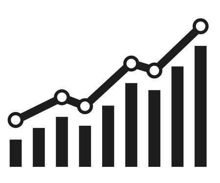 Graph with increase report. Diagram with rise and gain progress. Vector illustrationのイラスト素材