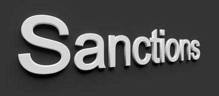 Word sanctions. Concept of political crisis. 3d rendering
