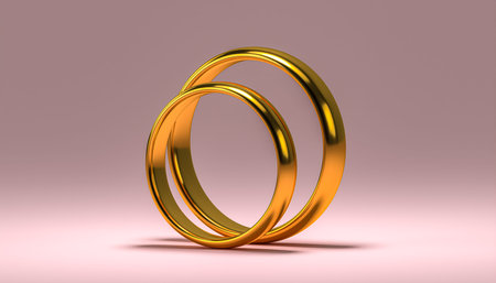 Illustration of two wedding gold rings. Unity concepts. 3d renderingの写真素材