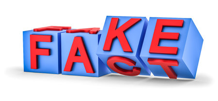 Cubes with letters flip over and the words change from FACT to FAKE. 3d renderingの写真素材