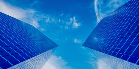Panorama of modern financial real estate building for business corporation. 3d renderingの写真素材