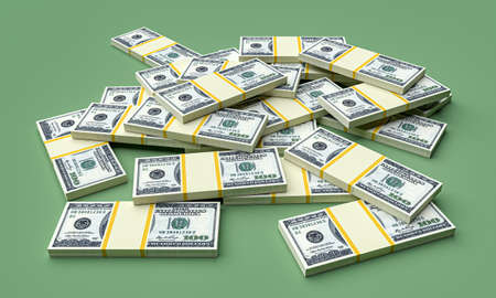 Big money stacks from dollars. dollar finance conceptual. 3d renderingの写真素材