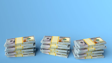 Big money stacks from dollars with blank background. dollar finance conceptual. 3d rendering