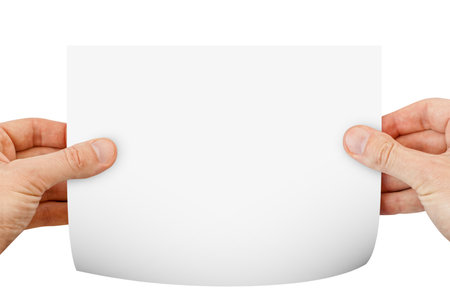 Blank empty business card in hands isolated on transparent png backgroundの写真素材