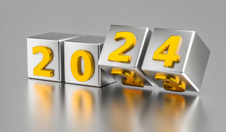 New year holiday concept. Cubes with number 2024 replace 2023. 3d renderingの写真素材