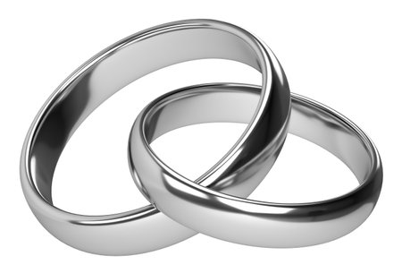 Illustration of two wedding silver rings isolated on transparent png background. Unity and love conceptsの写真素材